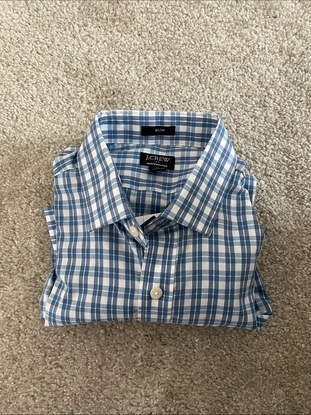 J. Crew Slim Blue and White Checked Dress Shirt